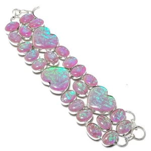 Natural Pink Triplet Opal Gemstone 925 Sterling Silver Bracelet 7-8" Gift g155 - Picture 1 of 6