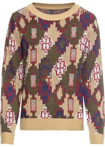 Jersey T. 40/42 Beige Marrón Oliva Estampado Mujer Manga Larga Jersey Punto Nuevo - Imagen 1 de 1