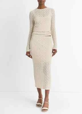 全新无标签 $295 Vince 花卉缩褶蕾丝中裙白色沙色 XS — 第 1/4 张图片