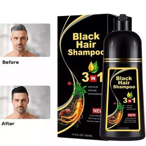 3 in 1 Black Hair Dye Shampoo Instant Color Dye Plant Essence Damage Hair Repair - Picture 1 of 9