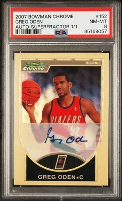 Bowman Chrome #152 Greg Oden 2007 auto-superfractor novato RC 1/1 PSA 8 Foto 1 de 2