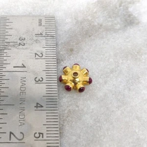 18k Solid Yellow Gold Ruby Color Gemstone Wheel Spacer Bead Finding Supplies - Picture 1 of 5