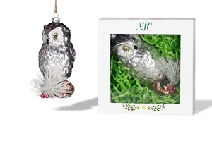 North Star Christmas | Gray Owl Glass Ornament | Animal Collection - Picture 1 of 7