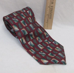 Mens Neck Tie Woodward Italy Made 100% Silk Burgundy Red Gray Blue Green White - Picture 1 of 3