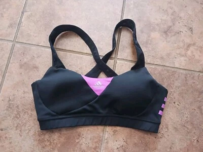Sujetador de entrenamiento deportivo ADIDAS para mujer mediano negro púrpura 3 rayas espalda cruzada Foto 1 de 4