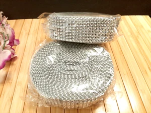 2 ROTOLI ~ ROTOLO NASTRO BLING MESH STRASS ARGENTO 1,5" X 10 iarde per rotolo - Foto 1 di 4