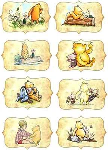 16 CLASSIC WINNIE THE POOH LABELS STICKERS GLOSSY LAMINATED CUT REAY TO USE - Picture 1 of 1