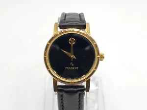 Peugeot Uhr Damen neue Batterie schwarzes Zifferblatt goldfarben 28 mm - Bild 1 von 13