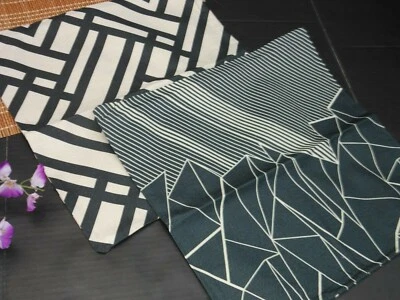 Par de FUNDAS DE ALMOHADA DE LINO GEOMÉTRICAS BLANCO Y NEGRO 18 X 18 ~Nuevas #F44 Foto 1 de 3