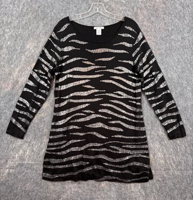 Blusa túnica Joan Vass Top mujer 2 12/14 plateada animal lentejuelas glamour Y2K cebra Foto 1 de 4