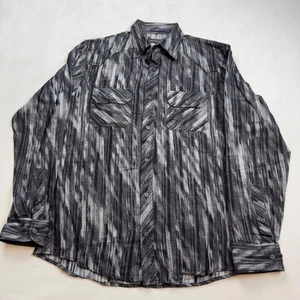JHANE BARNES Mens Long Sleeve Button Front Shirt Black Gray Abstract Size L EUC - Picture 1 of 7