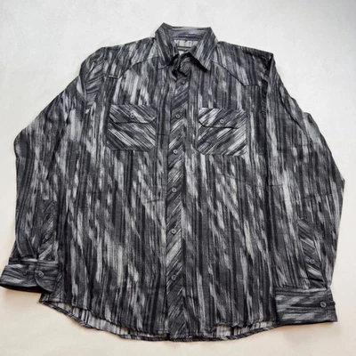 JHANE BARNES Mens Long Sleeve Button Front Shirt Black Gray Abstract Size L EUC - Image 1 of 4