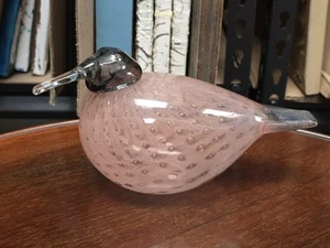 Iittala Oiva Toikka Art Glass Bird 2002 Signed Pink And Metalic Silver - Picture 1 of 24