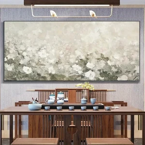 Pintura en lienzo sin marco para decoración de pared blanca y rosa con flores sobre gris para vivir - Imagen 1 de 6