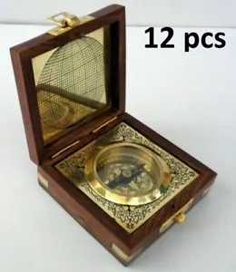 Antique Nautical Brass Wooden Box Compass Maritime Navy Marine Ship Lot 12 Pcs - Picture 1 of 4