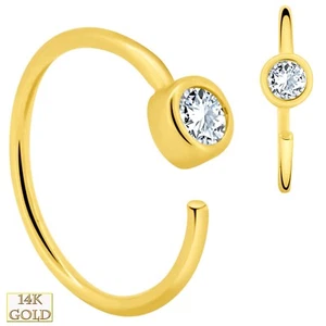 14k Solid Gold 2mm GH-SI1 Natural Diamond Bezel Setting 20g Hoop Piercing Ring - Picture 1 of 1