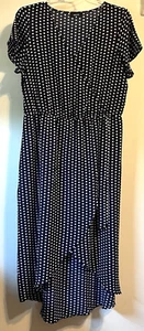 ALYX Womens Plus Dress XXL 2X Navy Blue White POLKA DOTS Maxi Faux Wrap Empire - Picture 1 of 10