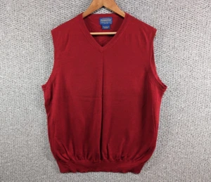 Pendleton Men's Red 100% Merino Wool Grandad V-Neck Waistcoat Vest Sweater L - Picture 1 of 10