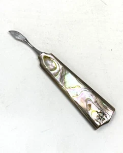 Vintage Arts & Crafts Cuticle Cutter Tool w/ Mother of Pearl Shell Handle  - Picture 1 of 6