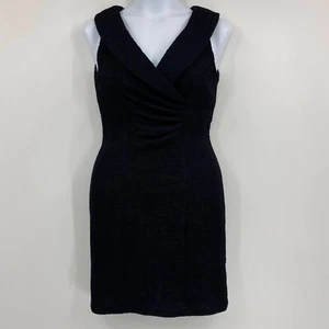 Collection by Dressbarn Womens Sleeveless Ruched Crinkle Sheath Dress Black 10 - Picture 1 of 8