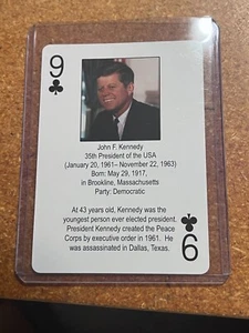 2011 Arcturus LLC The Presidents Playing Cards # 9 de Clubs John F. Kennedy - Imagen 1 de 2
