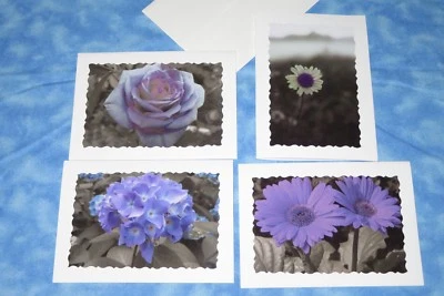 4 SYMPATHY Floral Photo Cards, 5X7 cards, Purple flowers - Image 1 of 4