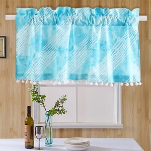 1 PC STRIPE HALF WINDOW PANEL VALANCE SHEER COTTON WINDOW CURTAIN DRAPE 40" BLUE - Picture 1 of 4