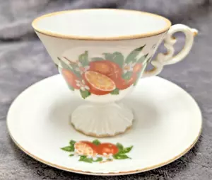 Florida Souvenir Demitasse Footed Cup & Saucer Oranges Orange Blossoms - Picture 1 of 9