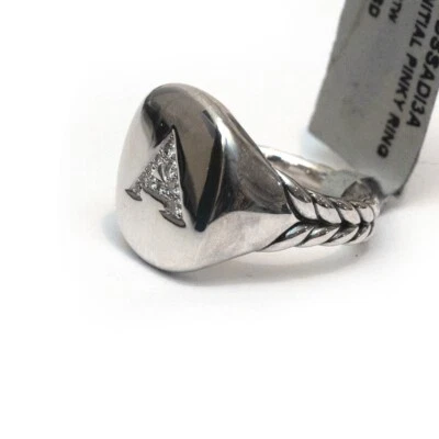 Anello Pinky In Diamante E Argento Con Iniziale A Di DAVID YURMAN Nuovo Taglia 3 - Immagine 1 di 4