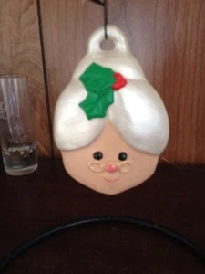 Vintage Ceramic Mrs. Santa Claus Face Head Handmade Ornament 3" - Picture 1 of 3