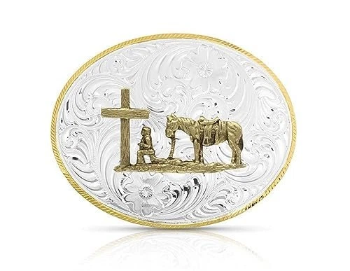 Серебряная пряжка для ремня Montana Silversmiths, молящийся ковбой - Изображение 1 из 1