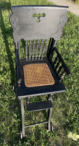Antique Wooden Pressed Child's High Chair/Stroller Combination  Black 1900's Cover