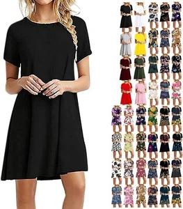 XINQITE Women's Swing Loose T-Shirt Comfy Casual Flowy Cute Swing Tunic Dress - Picture 1 of 5