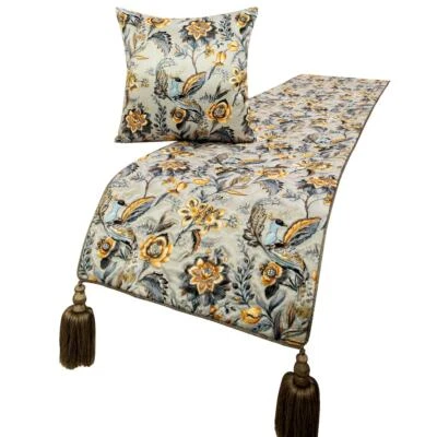 Cama King Decorativa Corredor Gris Amarillo Pavo Real, Borlas Acolchadas - Pavo Real Swag Foto 1 de 4