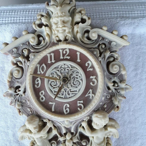 Vintage Incolay Stone Cherub Hanging Clock Rose And Cream NIB Cover