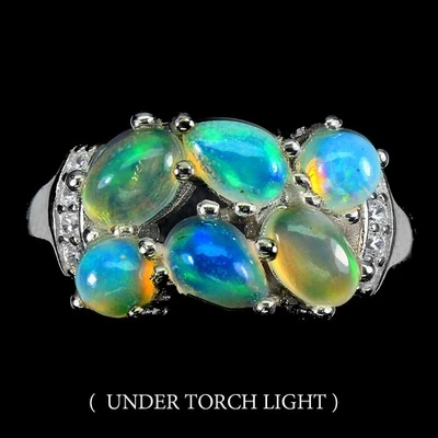 Anello in argento sterling 925 opale di fuoco ovale 6x4 mm gemma gioiello... - Immagine 1 di 4