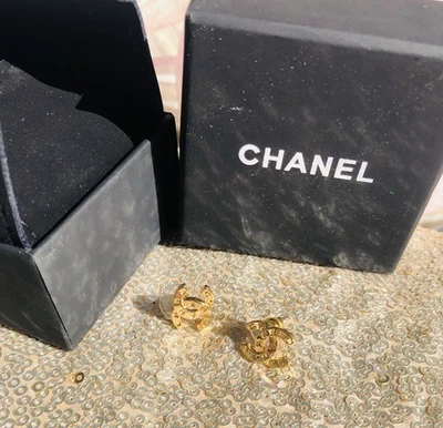 Chanel Cambron Cc Logo Gold Earring Post Studs In Box  - Image 1 of 4