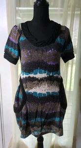 Aryeh Sweater Dress Knit Braid Trim Collar, Cuffs, Pockets, Multicolor Women's M - Picture 1 of 11