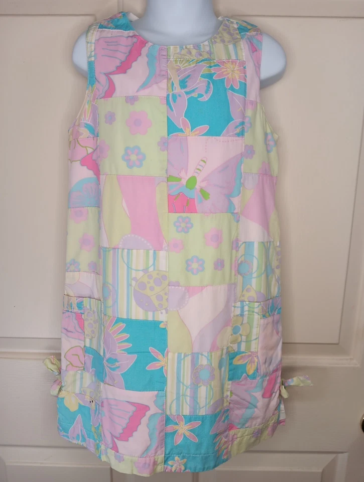 Corky's Kids Patchwork Shift Dress Size 6X Pink Green Blue Butterflies Ladybugs - Image 1 of 4