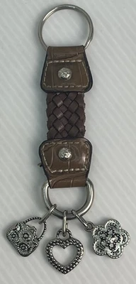 Keychain Leather Braided Double Loop Silver Metal Charms Heart/Flower/Purse - Изображение 1 из 4