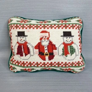 Small Vintage Needlework Pillow Velvet Back Christmas Santa Snowman 7x 9.5 - Picture 1 of 9