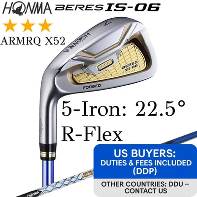 Left-handed HONMA BERES IS-06 3-Star 5-Iron 22.5° R-Flex ARMRQ X 52 Single Iron - Image 1 of 4