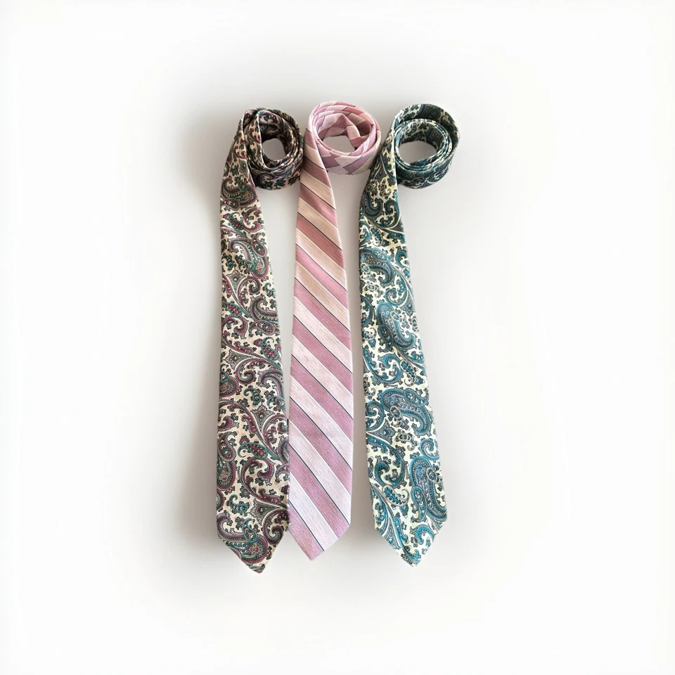 Lote De 3 Corbatas De Colección Para Hombre Seda Cachemira Y Rayas Hunters Bay Usadas En Excelente Condición Foto 1 de 4