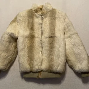 Neiman Marcus Vintage White Tan Dyed Rabbit Fur Coat Jacket 80s Hong Kong 12 - Picture 1 of 13