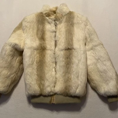 Chaqueta Abrigo Neiman Marcus Vintage Blanco Tostado Teñido Piel Conejo Años 80 Hong Kong 12 Foto 1 de 4