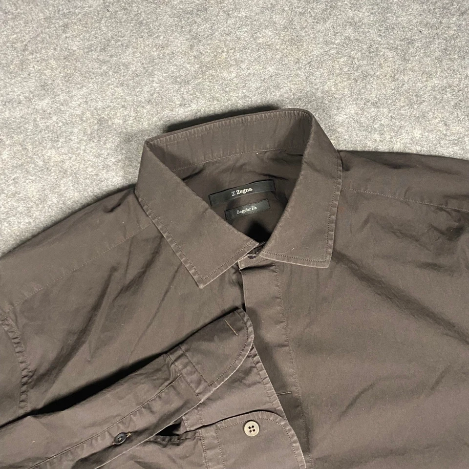 Z Zegna Men's Dark Brown Regular Fit Long Sleeve Button Down Shirt 42 16.5 - Image 1 of 4