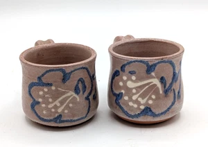 Set of 2 Small Hand Thrown Art Studio Mugs Artist Signed Barthworks Barbados 4oz - Picture 1 of 9