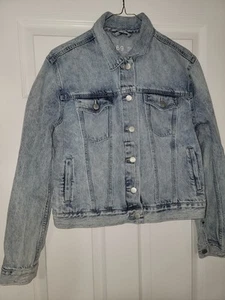 Gap 1969 Denim Jacket Womens Blue Trucker Classic Biker Distressed Size L - Picture 1 of 7
