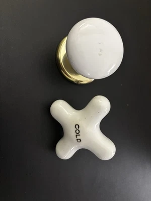 杂项门五金白色瓷门把手“冷”手柄套装 (2) — 第 1/3 张图片