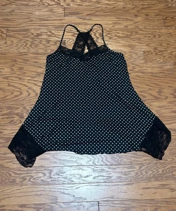 Secret Treasures Women's Black White Polka Dot Babydoll Nightgown w/ Lace, Sz L - Picture 1 of 6